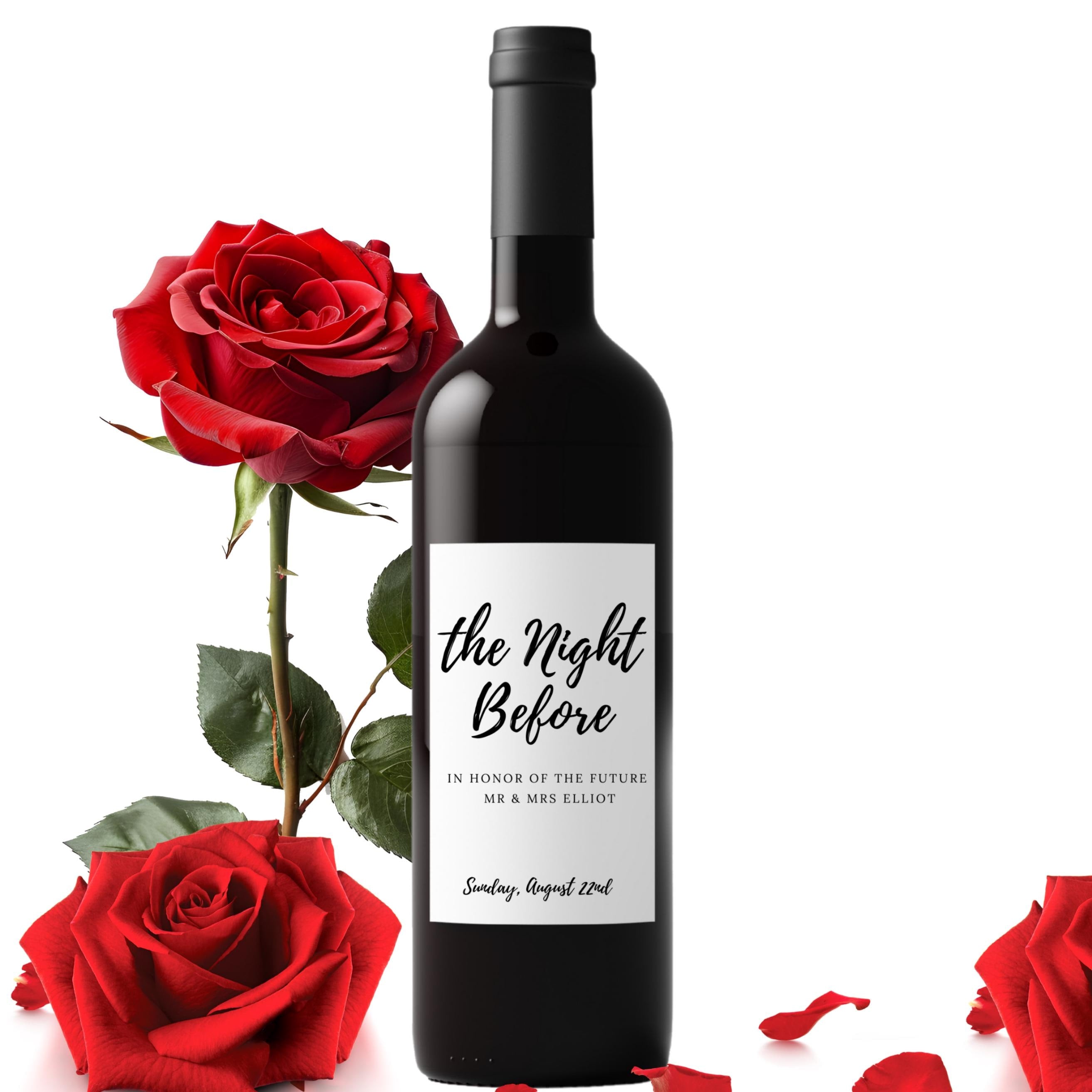 Personalized Bridal Shower Wine Bottle Labels | The Night Before Theme | Custom Mr and Mrs Name | Set of 4| Party Table Accent