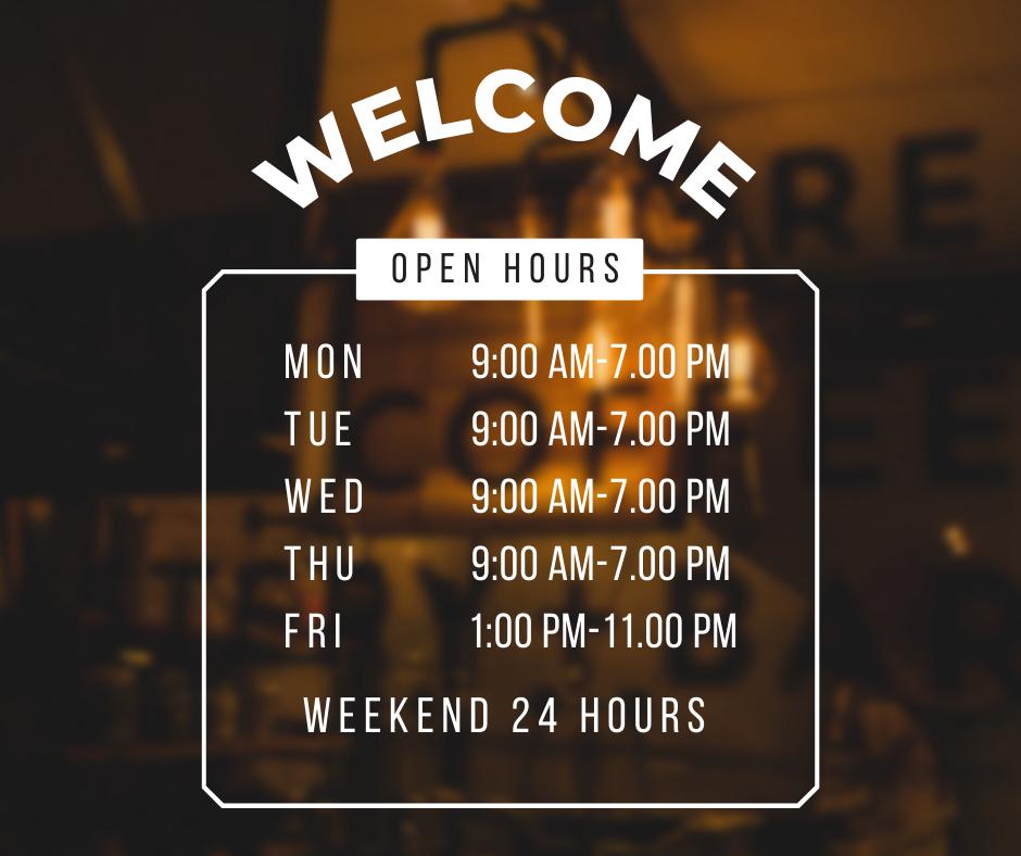 Business Hours Wall Decal | Removable Self Adhesive Vinyl | 11.5in W x 13in H Large Sign | Window & Door Display
