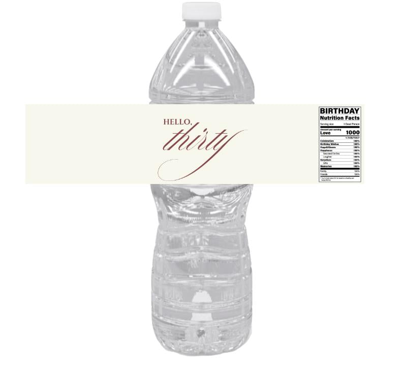 30th Birthday Water Bottle Labels |Milestone Favors| 12CT| Waterproof| Glossy