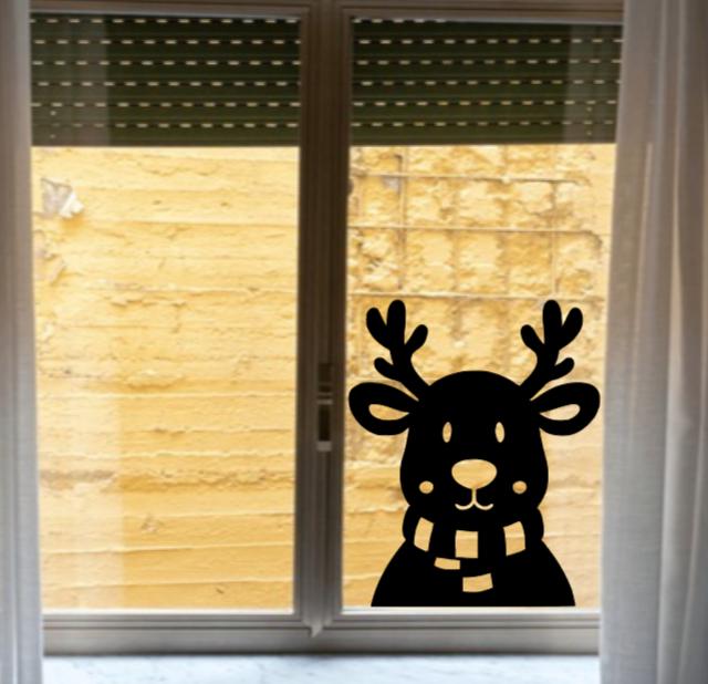 Peeking Reindeer Christmas Window Cling Decal | Black Silhouette | Reusable Glossy Vinyl Decal