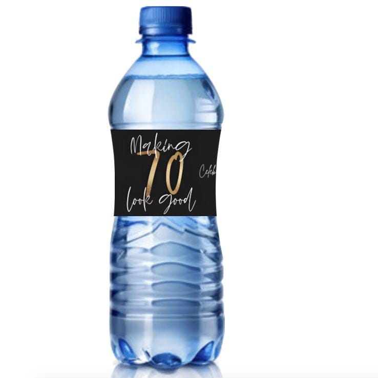 Celebrating Making 70 Look Good | 70th Birthday Water Bottle Labels | Set of 12 | Party Favors