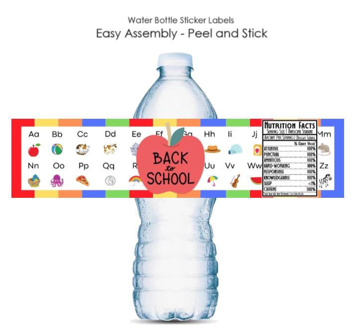 ABC Back to School Bottle Wrappers | Apple Theme Labels | 12 Count |Classroom Party|First Day Celebration