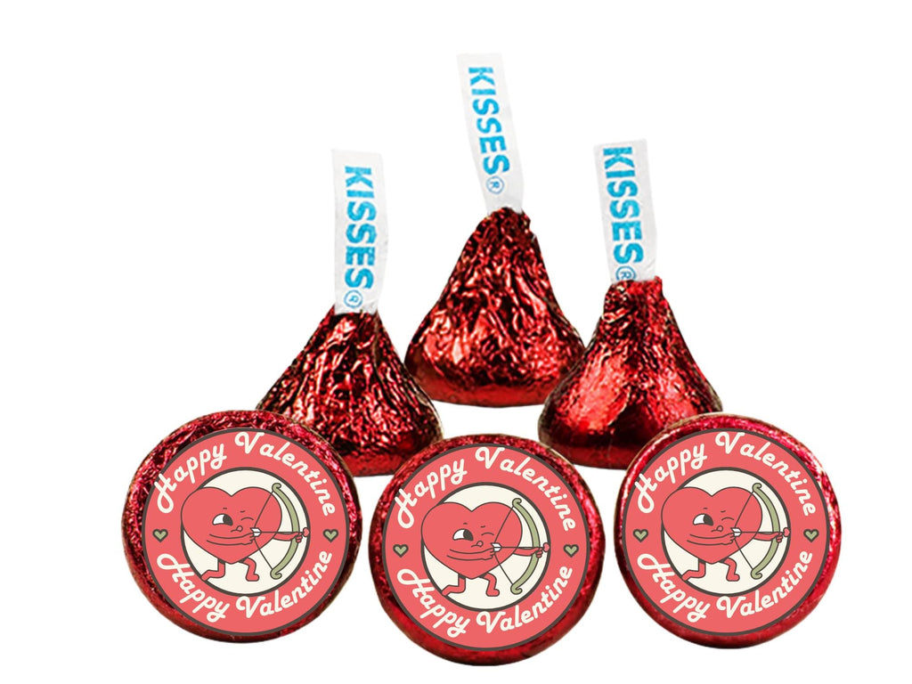Happy Valentines Candy Kiss Stickers | Red Heart Peel and Stick Decals | 100 Pack