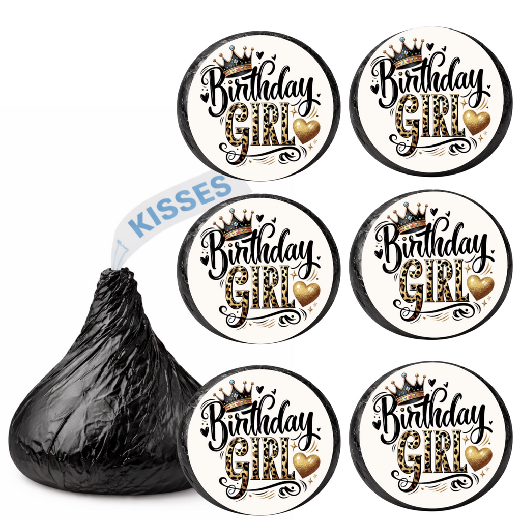 Girls Birthday Kiss Candy Stickers | Birthday Girl Phrase Design | Fun Party