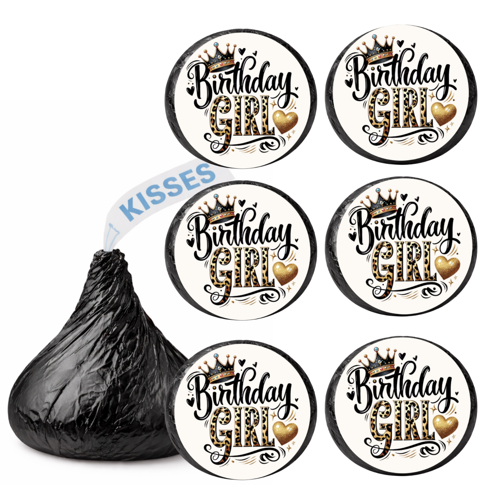 Girls Birthday Kiss Candy Stickers | Birthday Girl Phrase Design | Fun Party