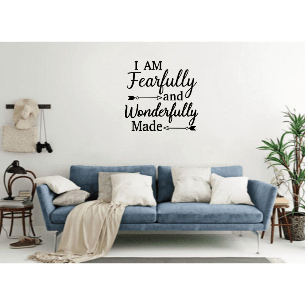 Inspirational Wall Decal 'I Am Fearfully and Wonderfully Made', Arrow Design, 23.4x22.3 inches, Black