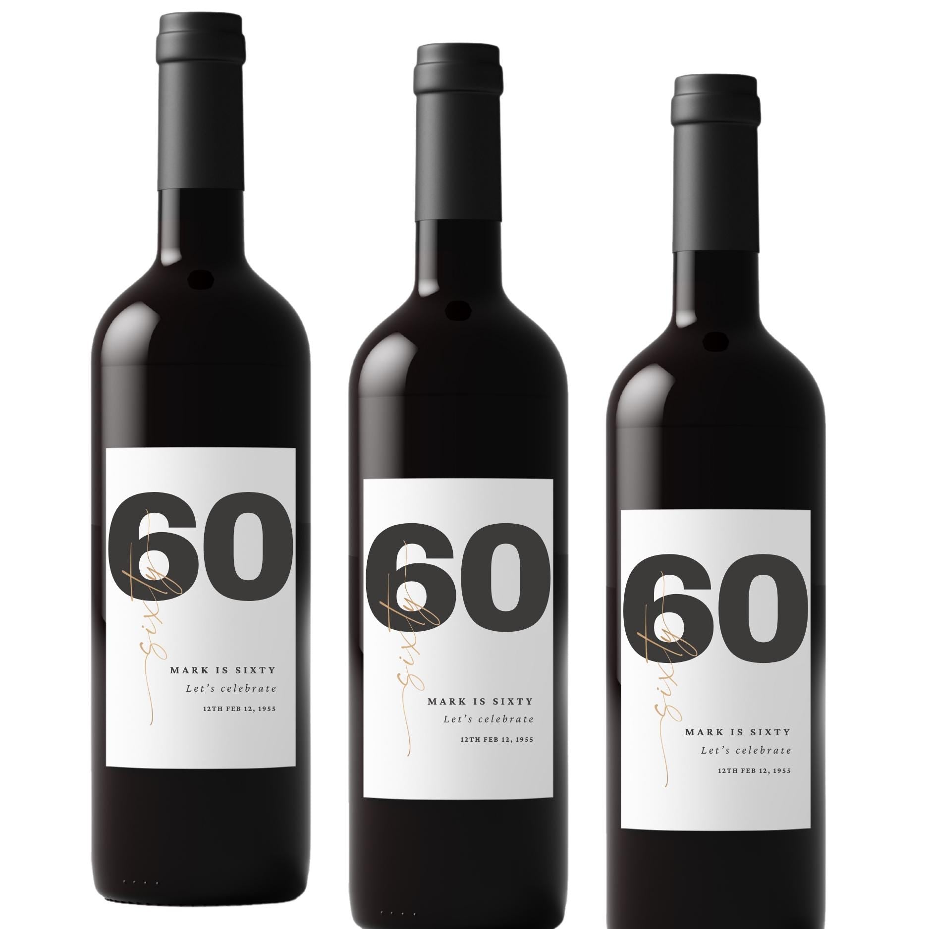 Personalized 60th Birthday Wine Labels | Custom Name Design | Glossy Bottle Decor | Set of 4