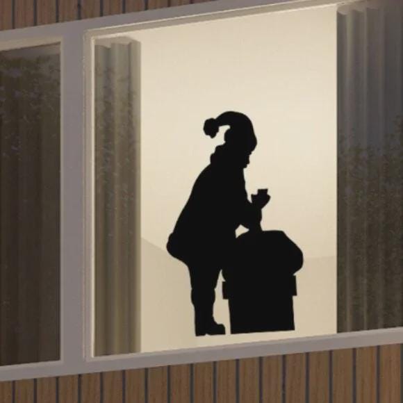 Santa Claus and Gift Sack Window Cling Silhouette decal:Christmas Decor|