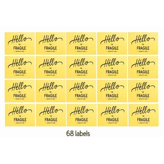 Hello I'm Fragile Handle with Care Shipping Labels, Yellow, 2 x 1.5 inches, Pack of 68