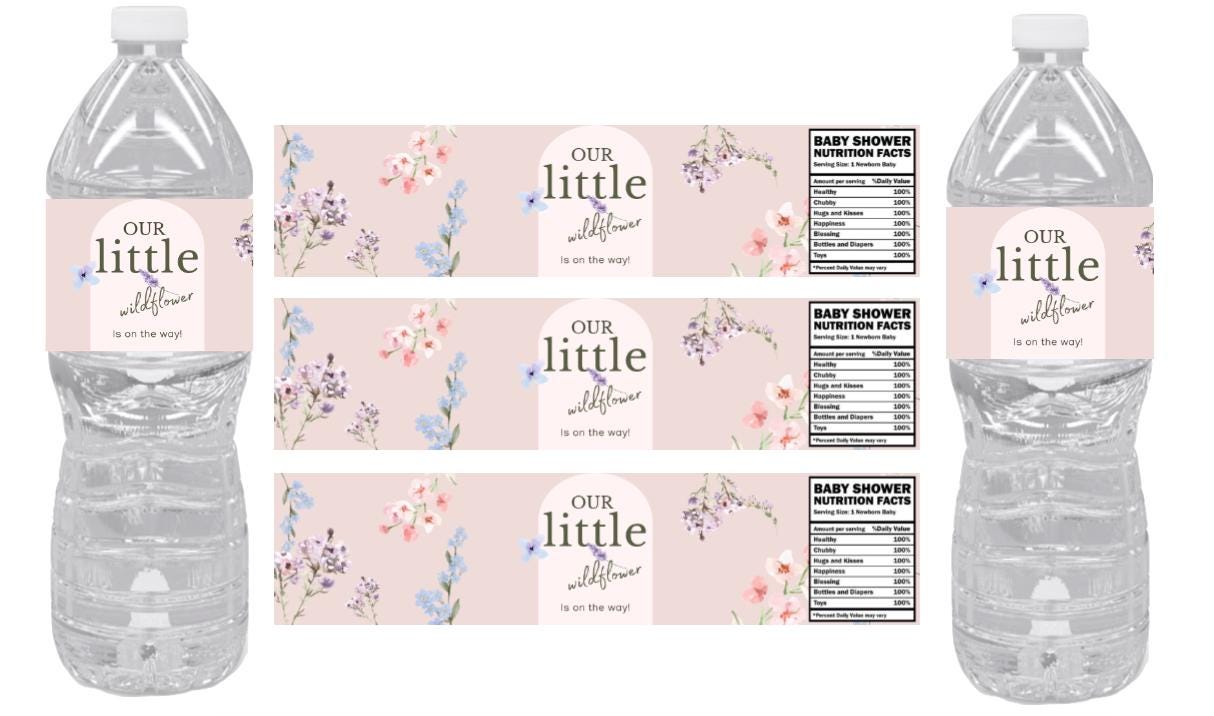 Our Little Wildflower is On The Way Water Bottle Labels | Elegant| 12ct|Floral Baby Shower