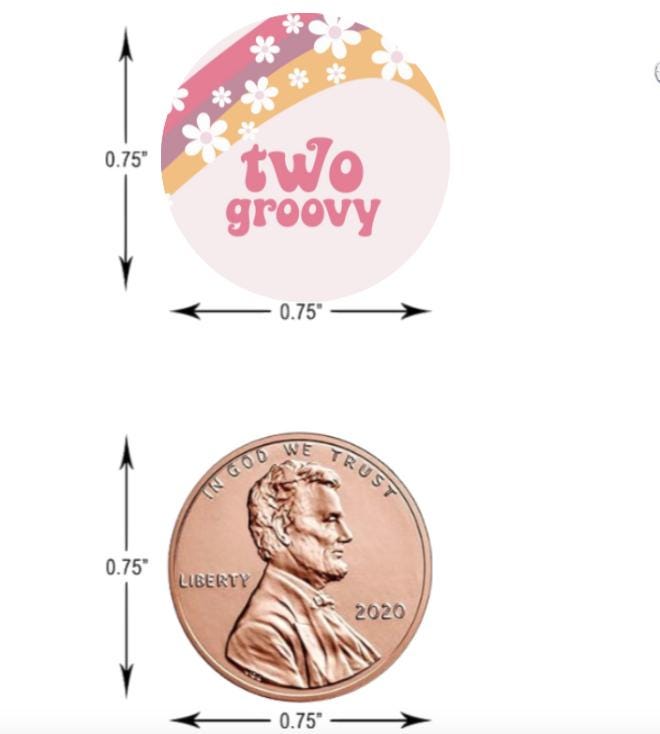 Two Groovy Candy Stickers | 2nd Birthday Theme | 0.75" Glossy Vinyl Labels | Set of 100 High Quality