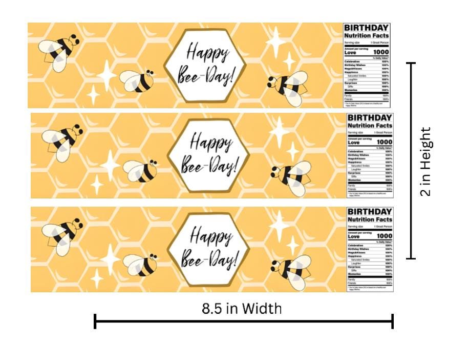 Happy Bee Day Bottle Wraps | 12pcs Glossy Vinyl | Bee Theme Favors