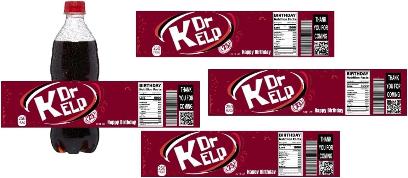 Dr Kelp Birthday Soda Bottle Labels, Party Decoration, Set of 12