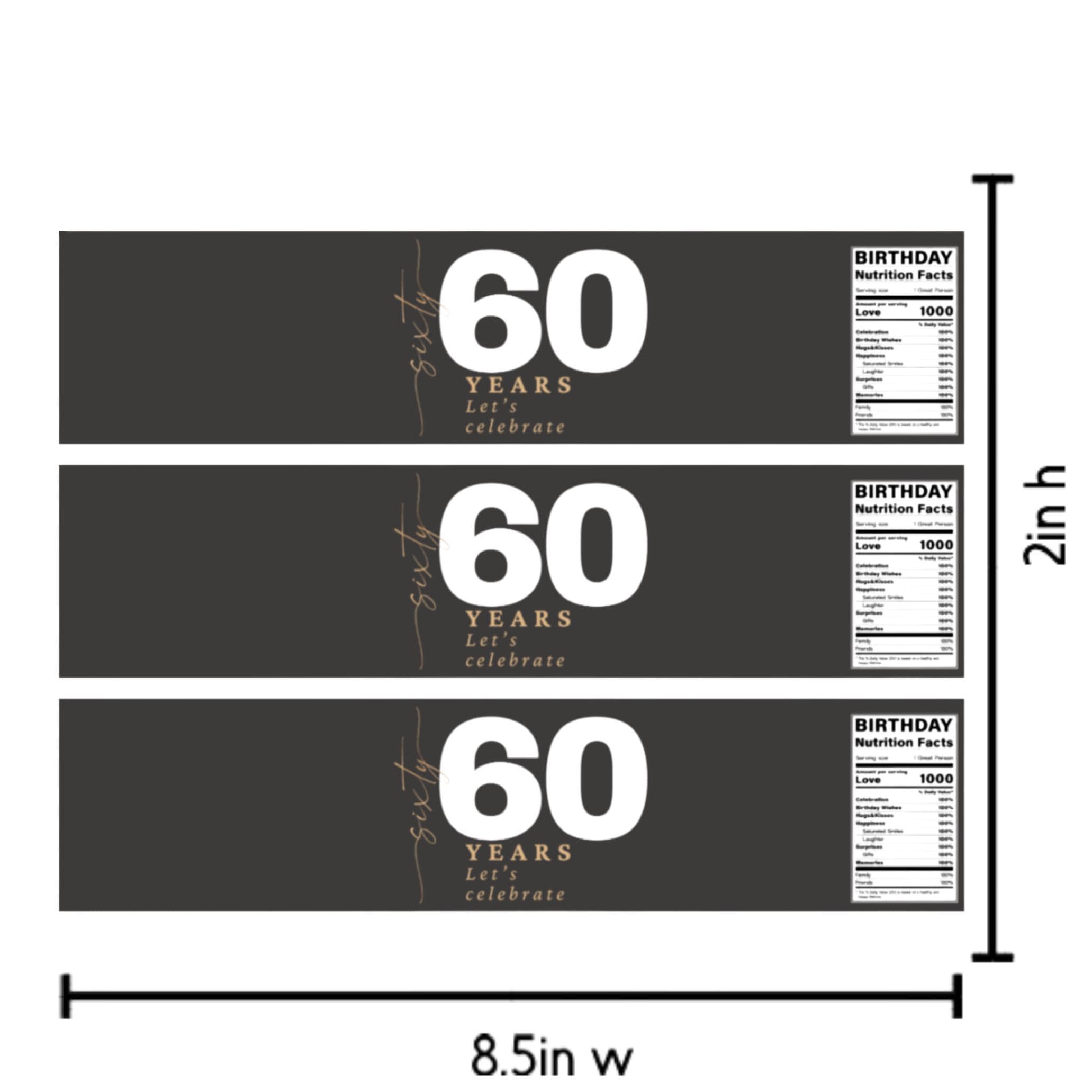 60th Birthday Water Bottle Labels | 60 Years Lets Celebrate | Party Table Decor | Glossy