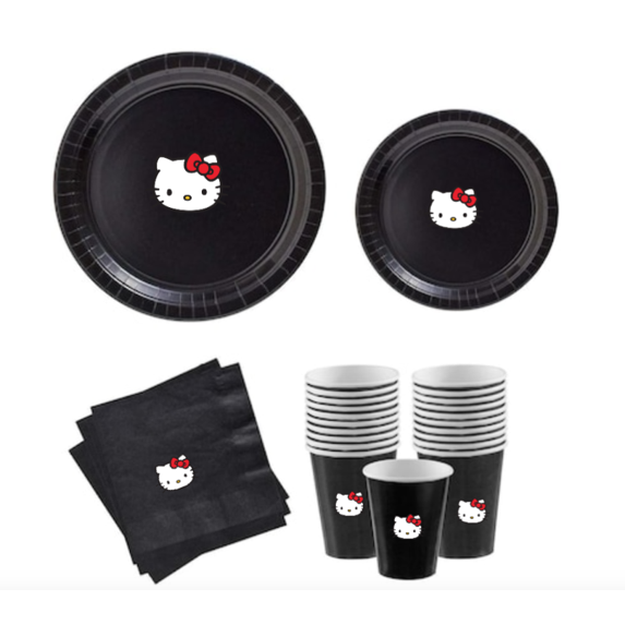 Kitty Party Supplies Set, Black and White Theme, Plates Cups and Napkins