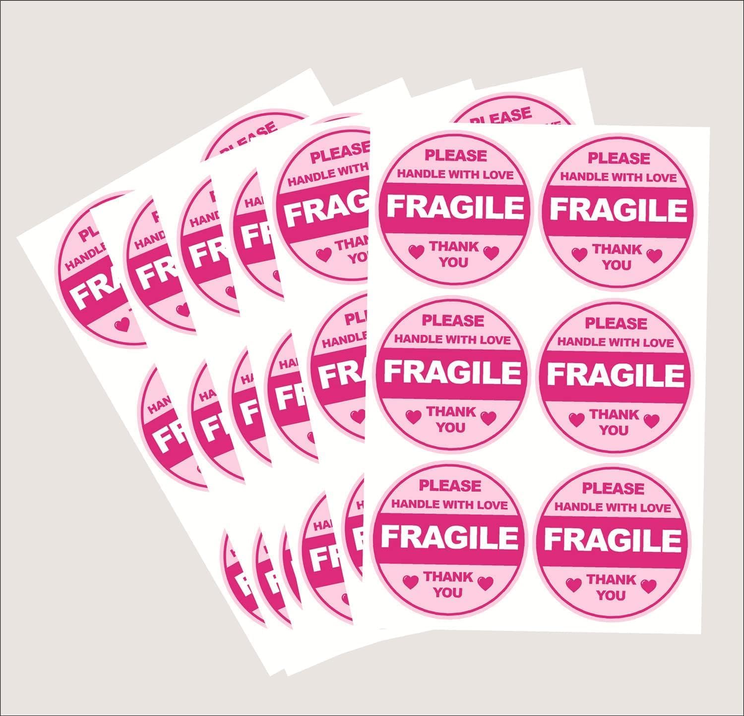 Pink Fragile Shipping Labels, Handle with Love, 2 Inch Round Thank You Stickers
