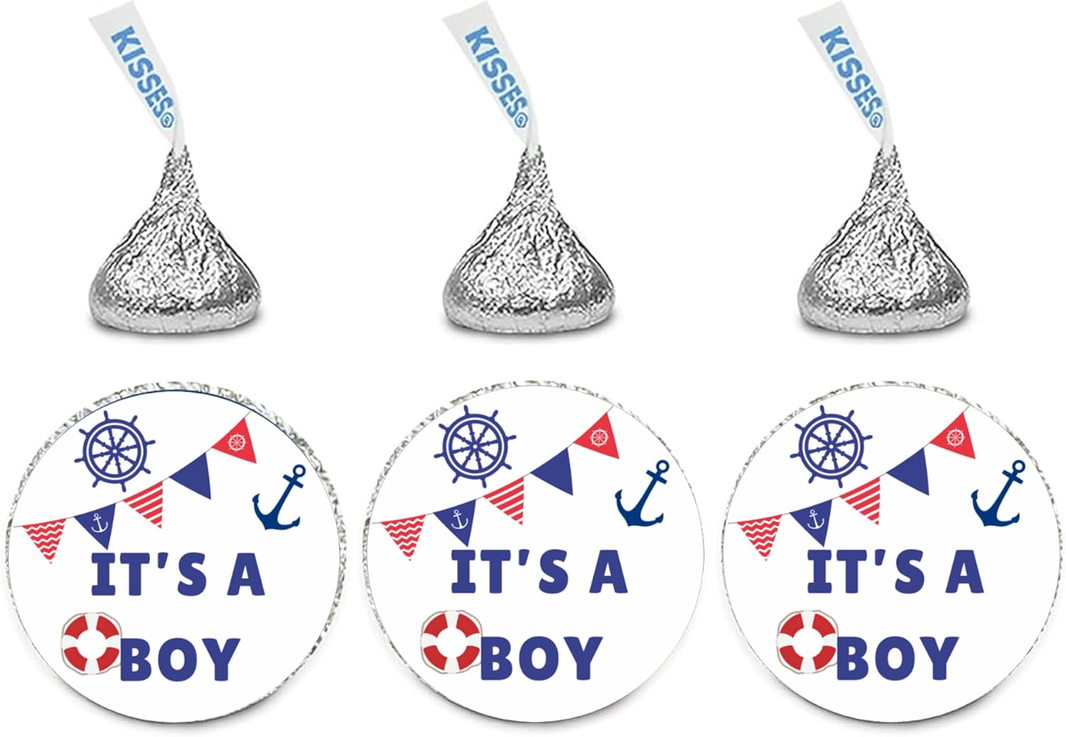 Nautical Baby Shower Candy Stickers | Its a Boy | 100ct | Glossy |Self Adhesive