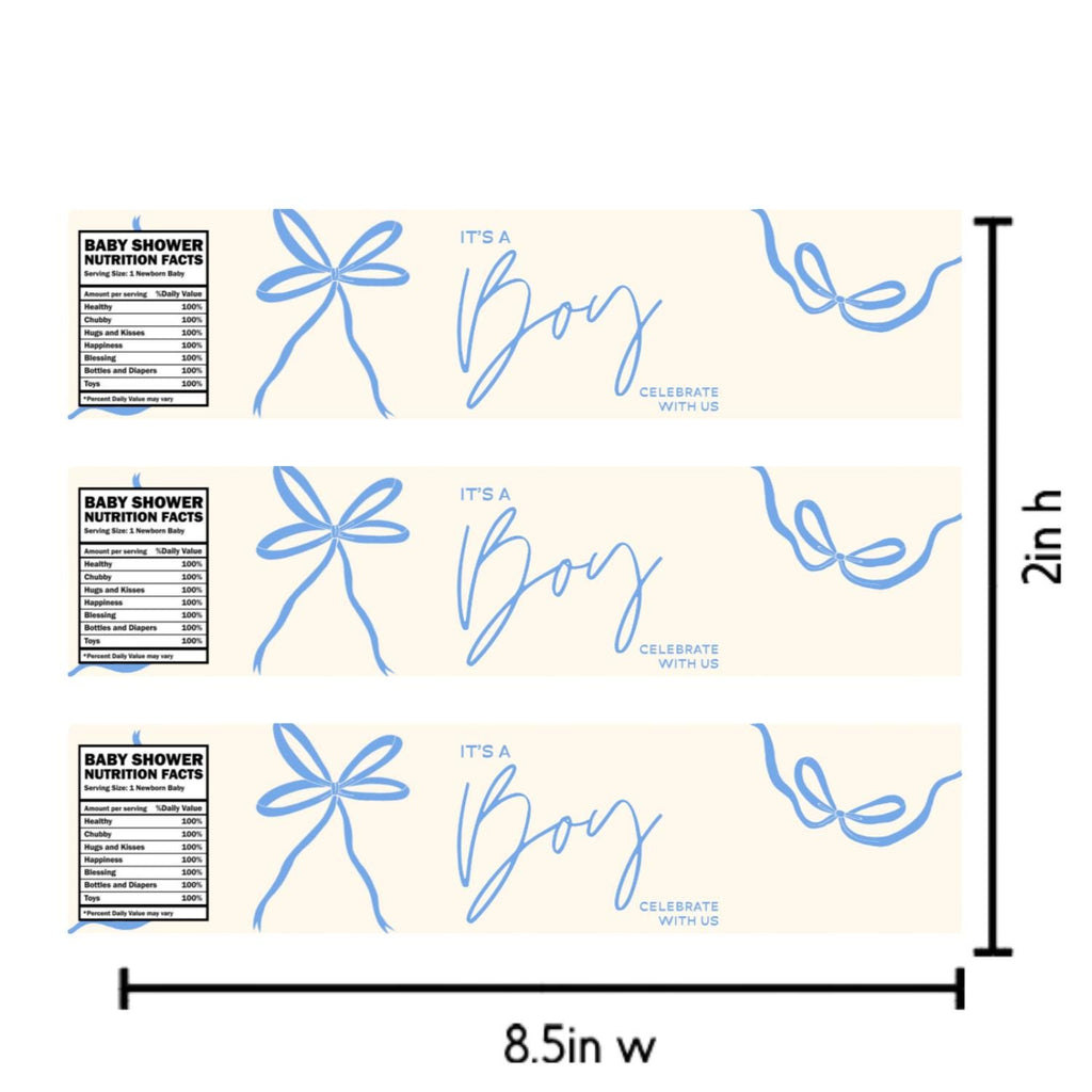 Its a Boy Water Bottle Labels | Baby Shower Party Favors| Blue Ribbon| 12| Glossy|Gender Reveal Bottle Labels