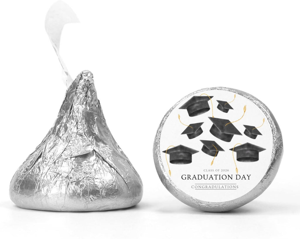 Graduation Party Kiss Candy Stickers | Class of 2026 Graduation Day Congratulations | Glossy| Self Adhesive | 100ct