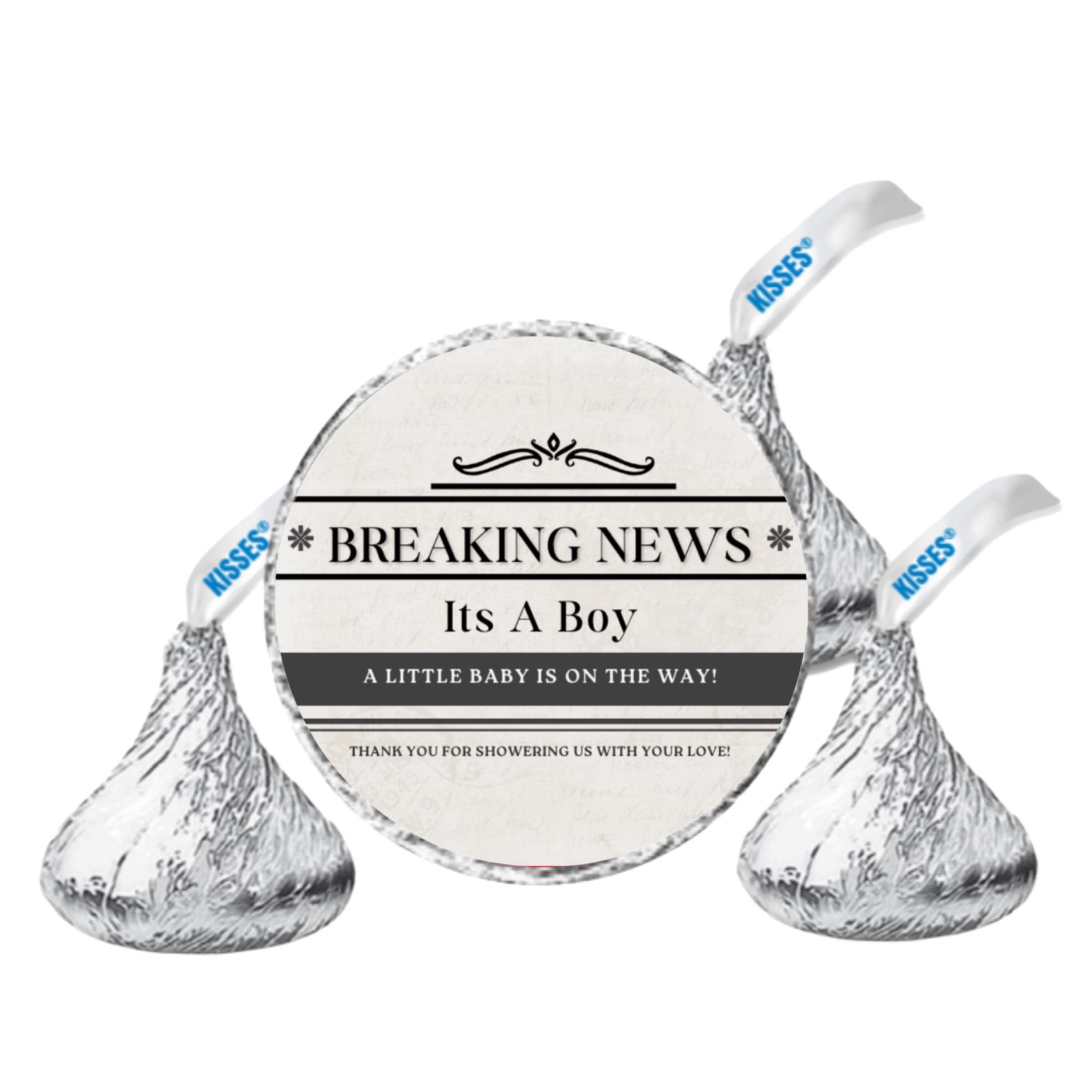 It's A Boy Newspaper Baby Shower Candy Stickers | Breaking News Labels | 100 Glossy Candy Kiss Sticker |Candy Table Accents