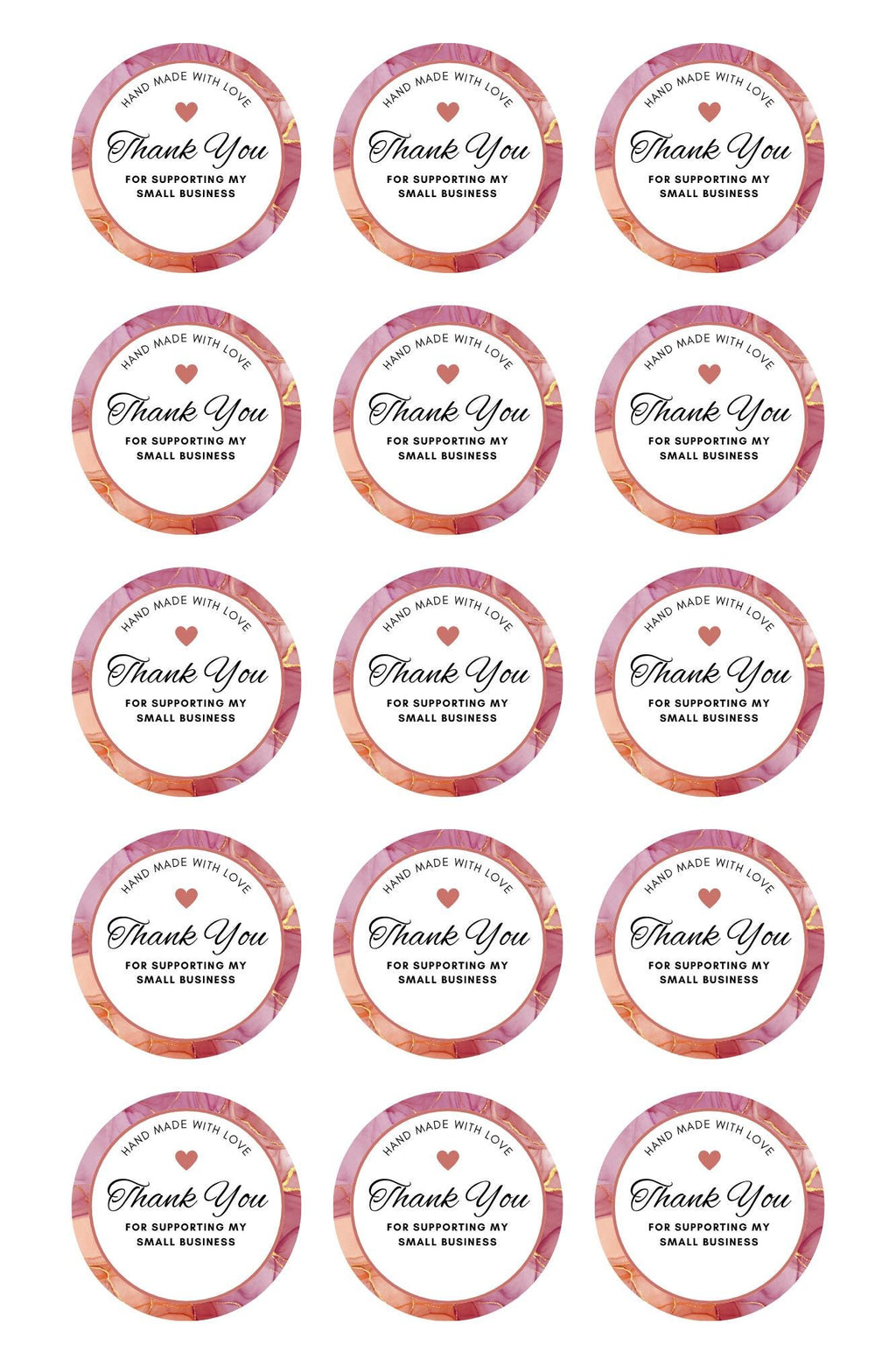Business Thank You Stickers | 57 Pink Elegant Package Adhesive Labels | 1.75in Peel and Stick
