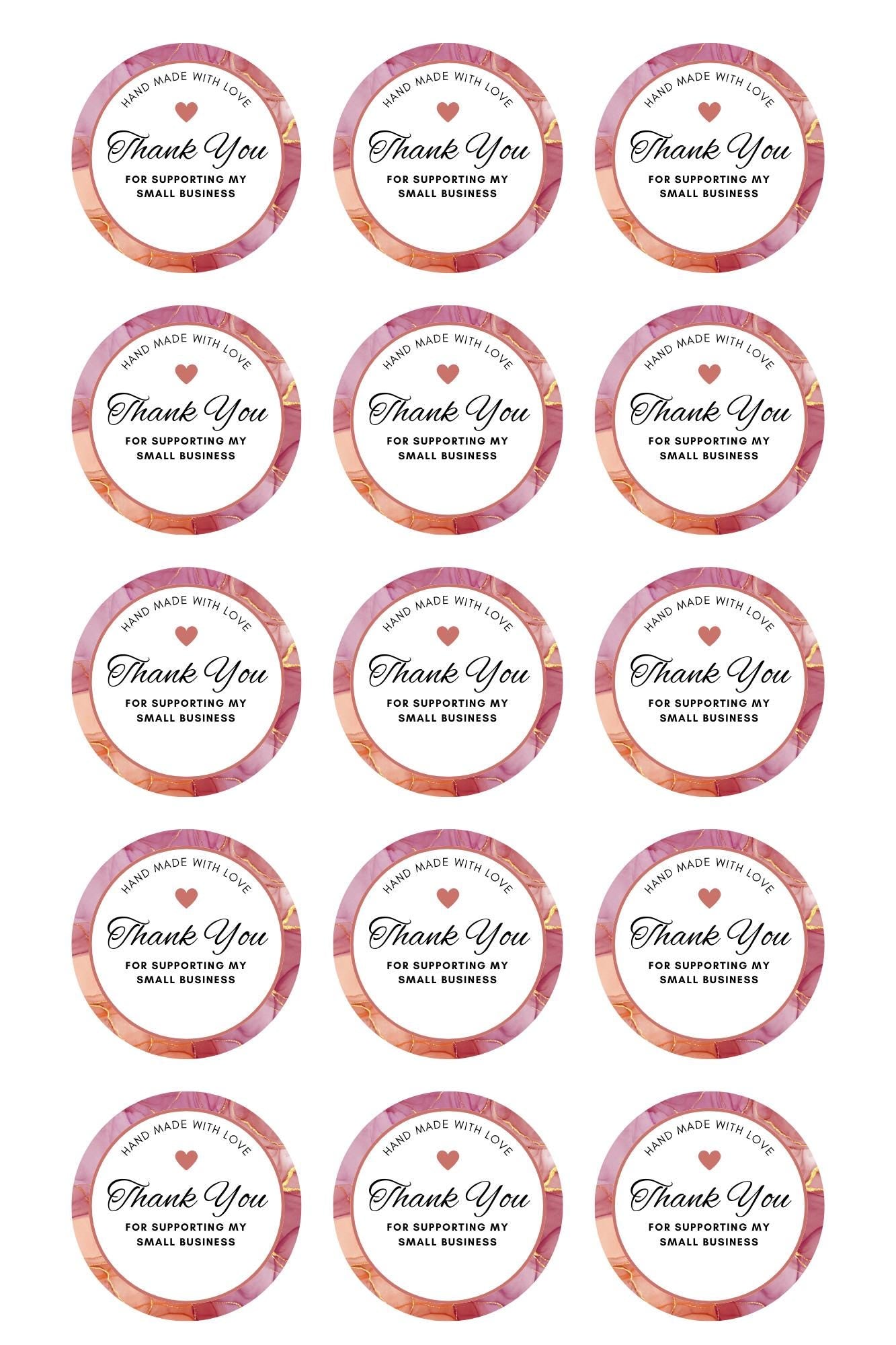 Business Thank You Stickers | 57 Pink Elegant Package Adhesive Labels | 1.75in Peel and Stick