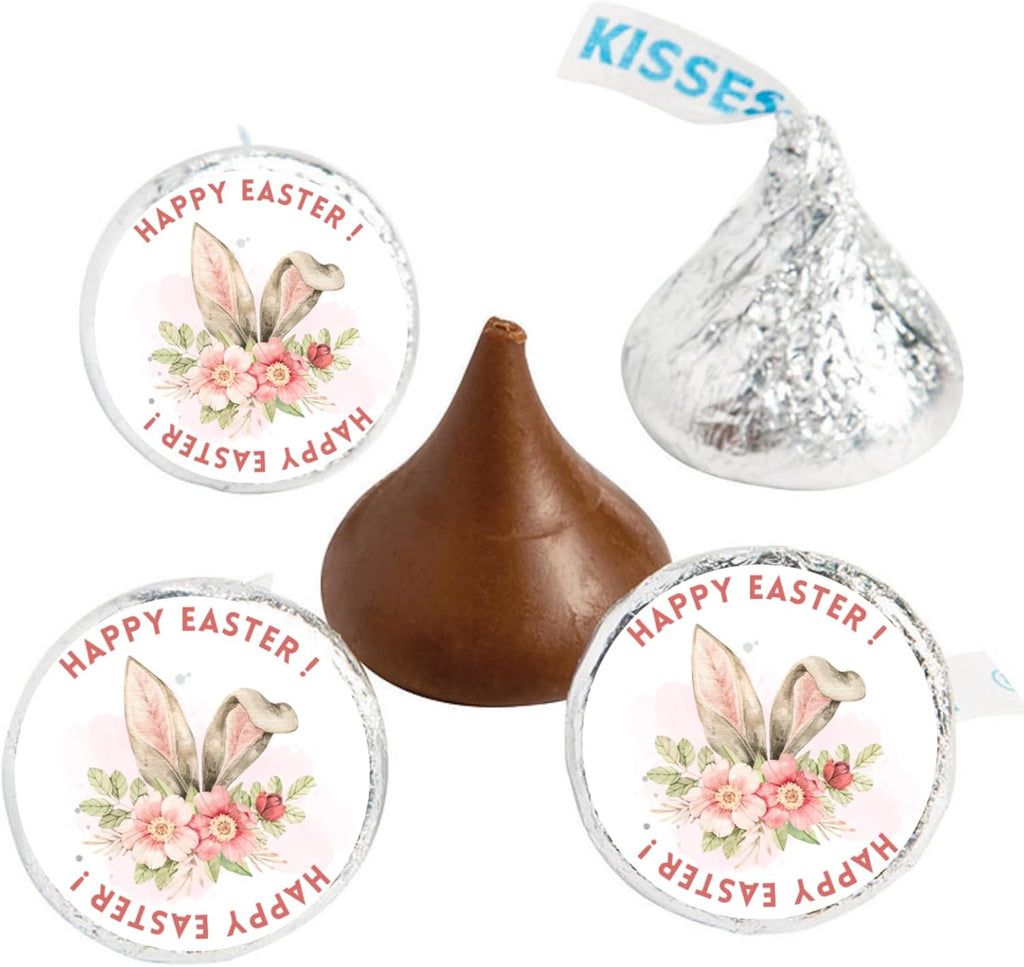 Happy Easter Stickers | Easter Kiss Candy Bottom Stickers | Bunny Ears | 100ct | Glossy