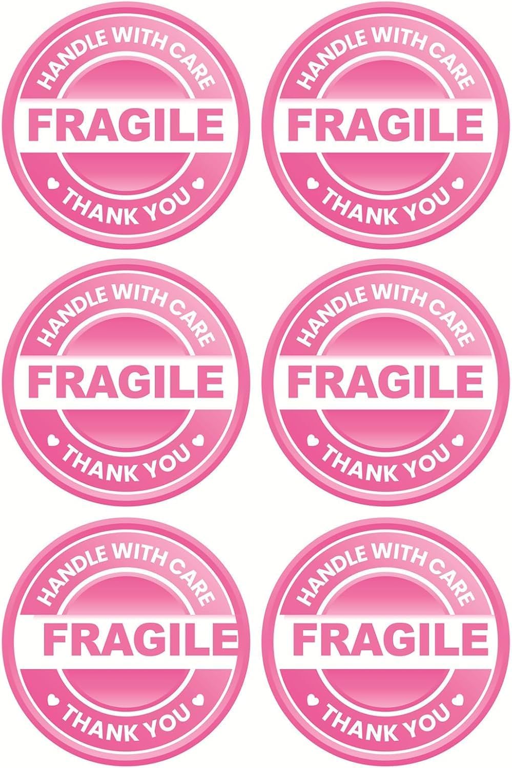 Pink Fragile Handle with Care Shipping Labels, 2 Inch Round Thank You Stickers, Set of 60