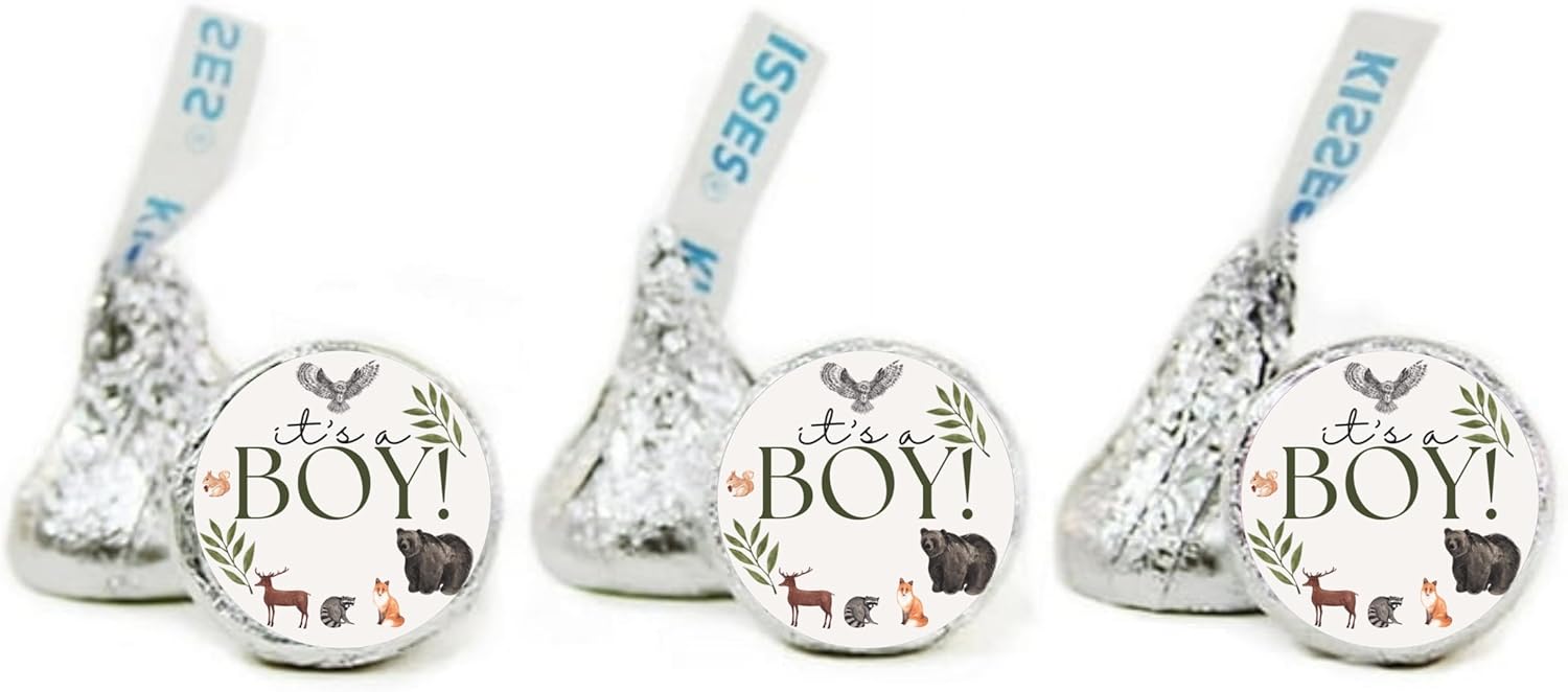 Safari Baby Shower Kiss Candy Stickers | It's a Boy| Wild Animal Theme | Glossy| Self Adhesive Labels|100ct