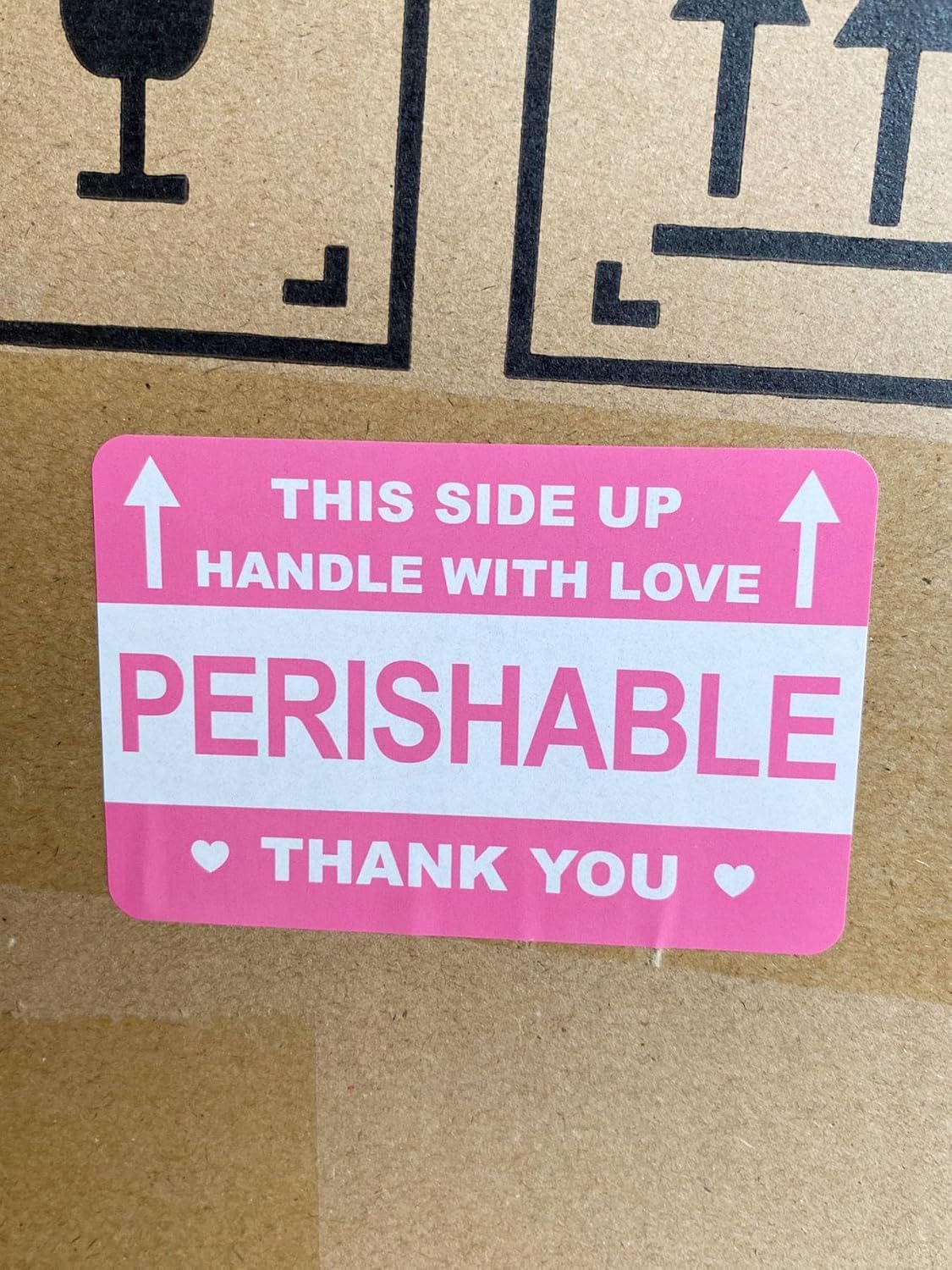 Pink Perishable Shipping Labels, Handle with Love, This Side Up, Set of 40 Stickers, 3in w x 2 in H