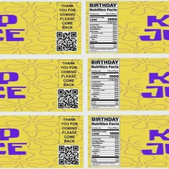 Happy Birthday Water Bottle Labels | Kelp Juice, Party Decoration