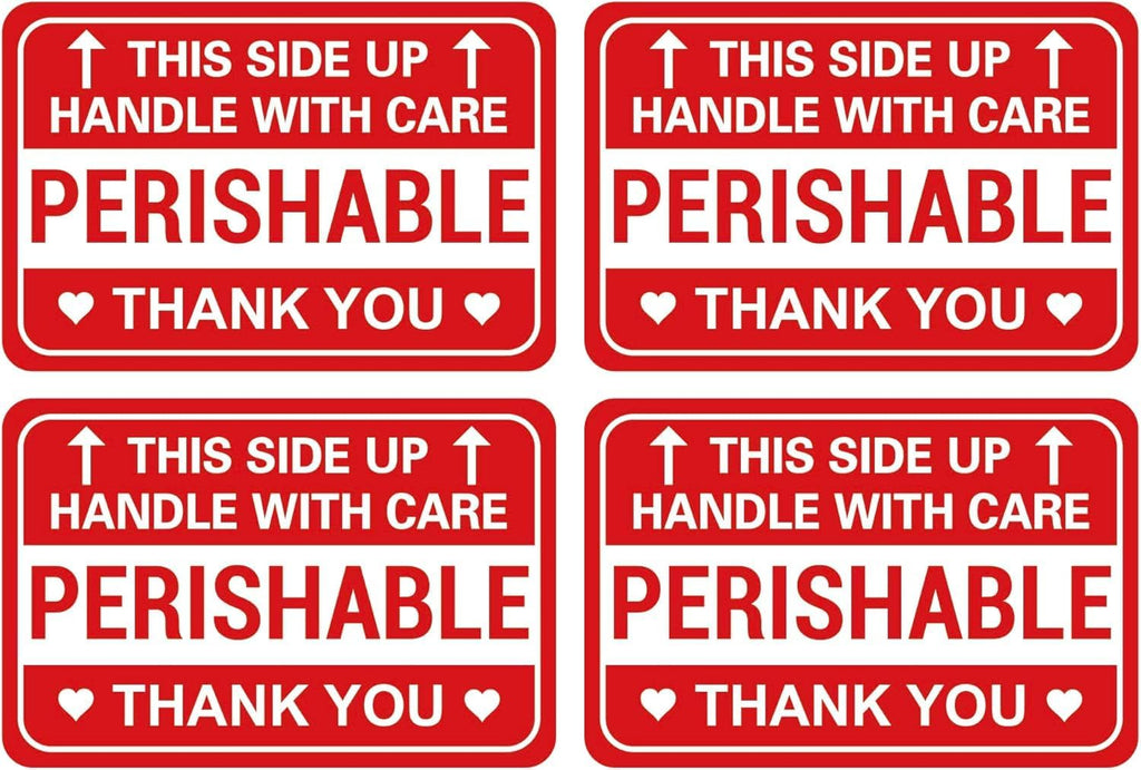 Perishable Shipping Labels, Handle with Care This Side Up, Red and White, Set of 40