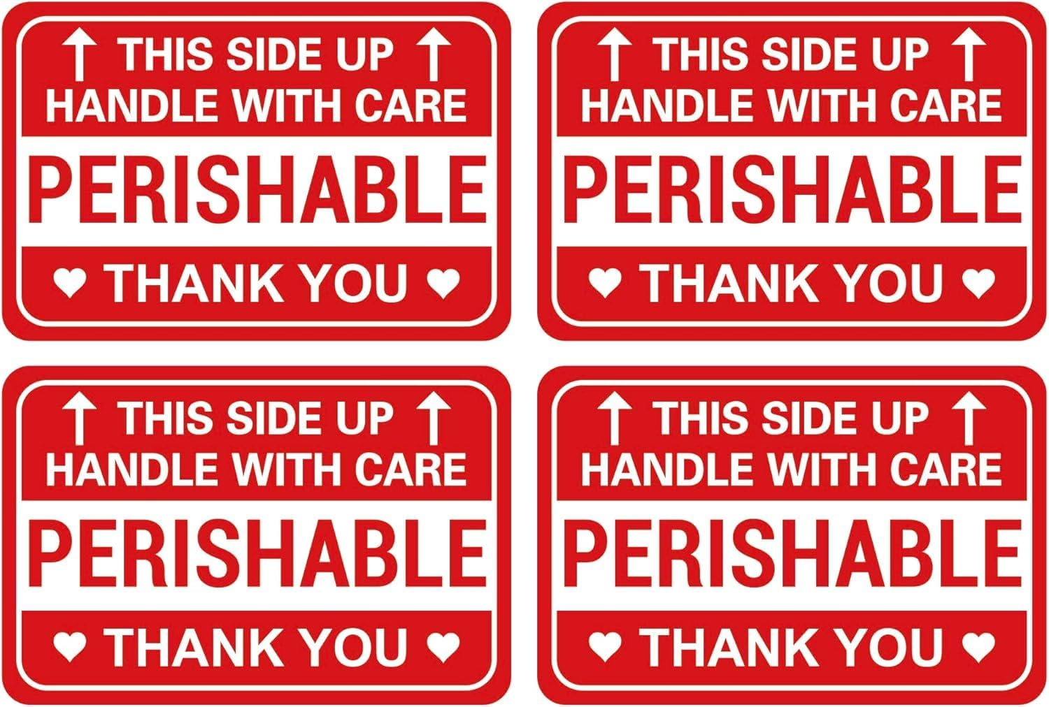 Perishable Shipping Labels, Handle with Care This Side Up, Red and White, Set of 40
