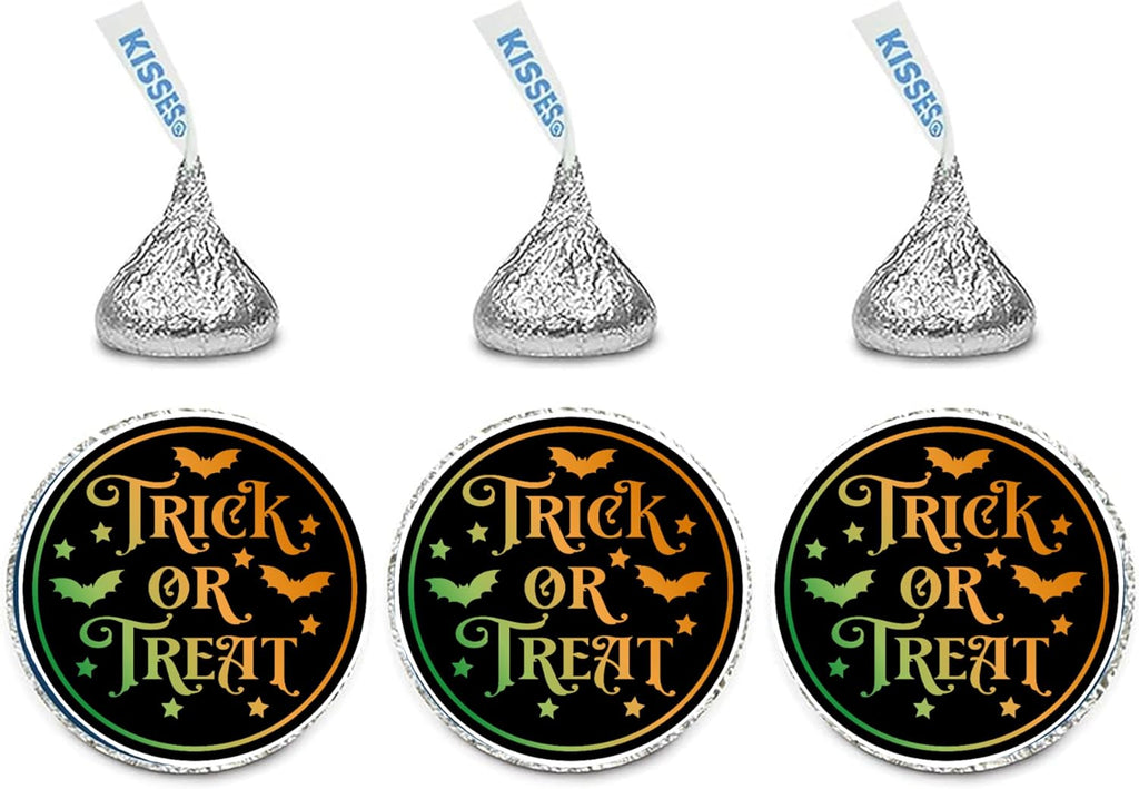 Trick or Treat Kiss Candy Stickers | Halloween Candy Favors | Glossy | 100 Count 0.75in