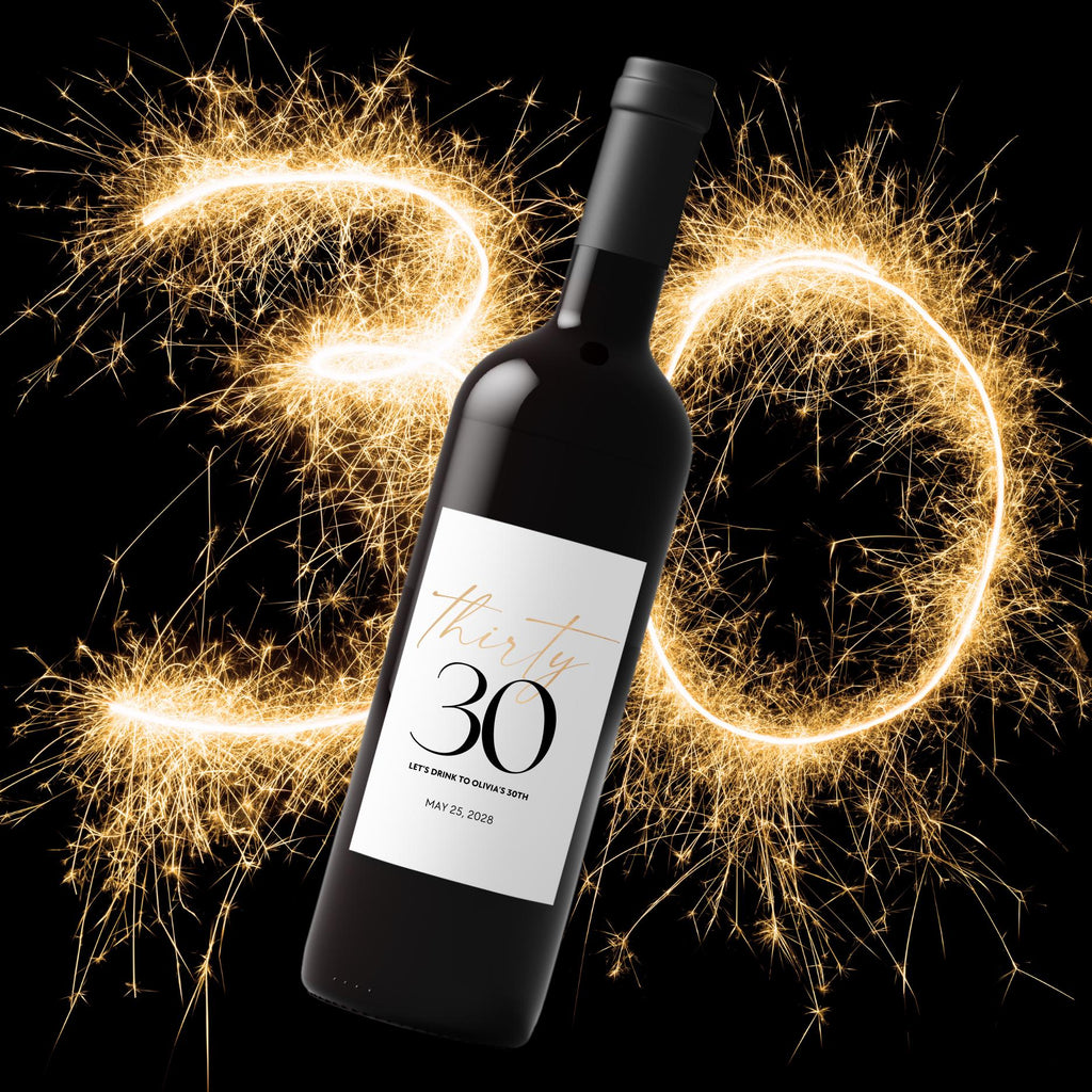 Personalized Name and Date 30th Birthday Wine Bottle Labels | Glossy| Set of 12|