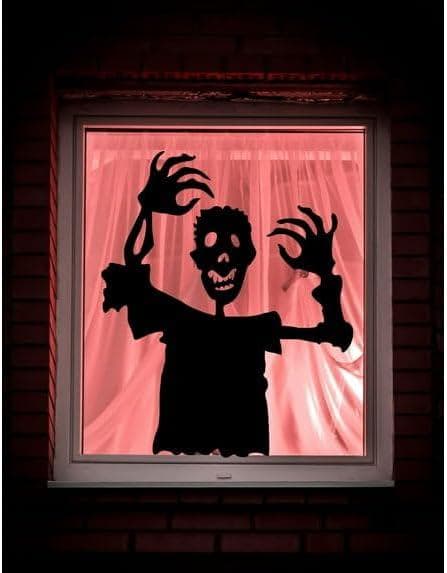 Halloween Window Silhouette Decoration, Zombie Shadow Figure, 11.5 W x 13.559 inches, Black, Reusable