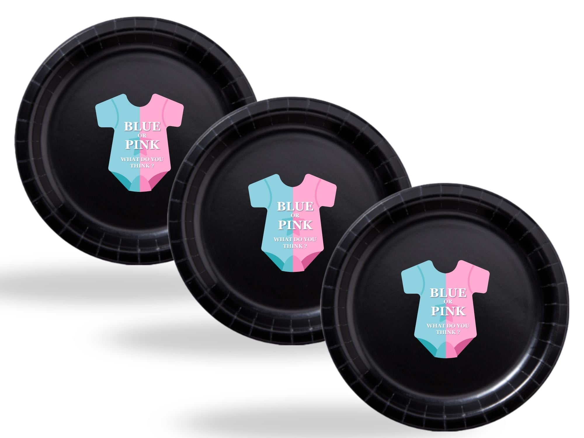 Boy or Girl Baby Shower Paper Plates Set | Black Gender Reveal Tableware | 40 Piece Kit