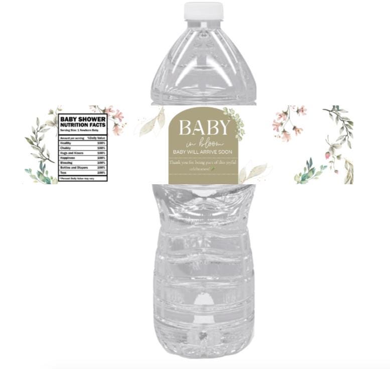 Baby in Bloom Baby Shower Water Bottle Labels | Floral Theme | Baby Will Arrive Soon | 12ct