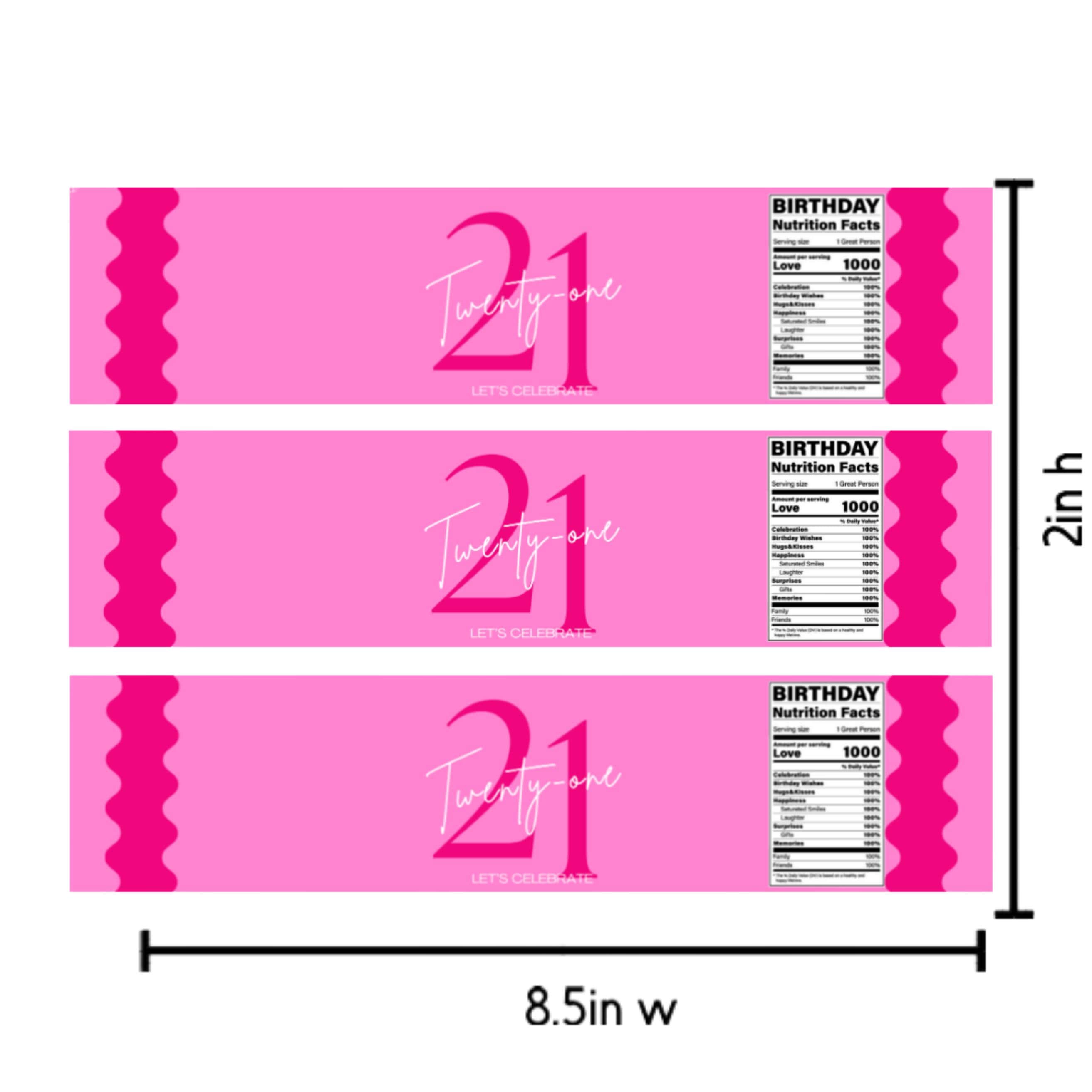 21st Birthday Water Bottle Labels | Pink Party Theme | Twenty One Lets Celebrate | Set of 12| Table Accents