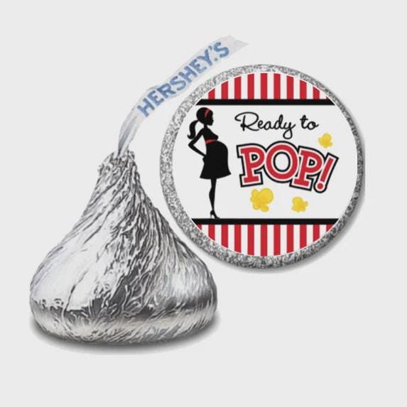 Ready to Pop Baby Shower Chocolate Candy Labels, 3/4 Inch Round Stickers, 100 Count