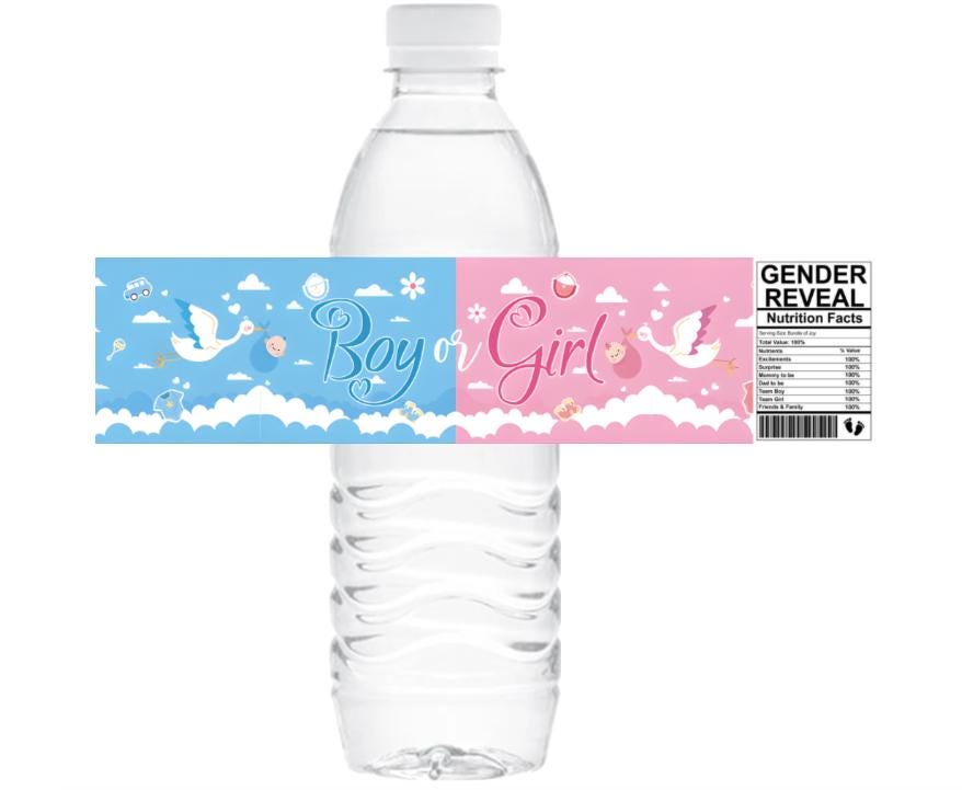 Boy or Girl | Gender Reveal Water Bottle Labels | Blue and Pink | Set of 12 | Waterproof & Durable