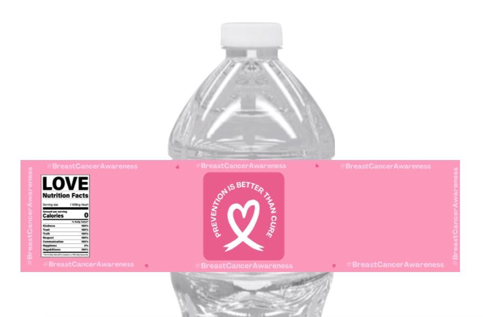 Pink Ribbon Water Bottle Stickers | 12 Pack | Breast Cancer Awareness | Fundraiser Favors