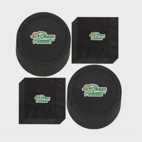 Pizza Planet Party Supply Set, Black, Disposable Tableware,Toy Story Theme, 60pc