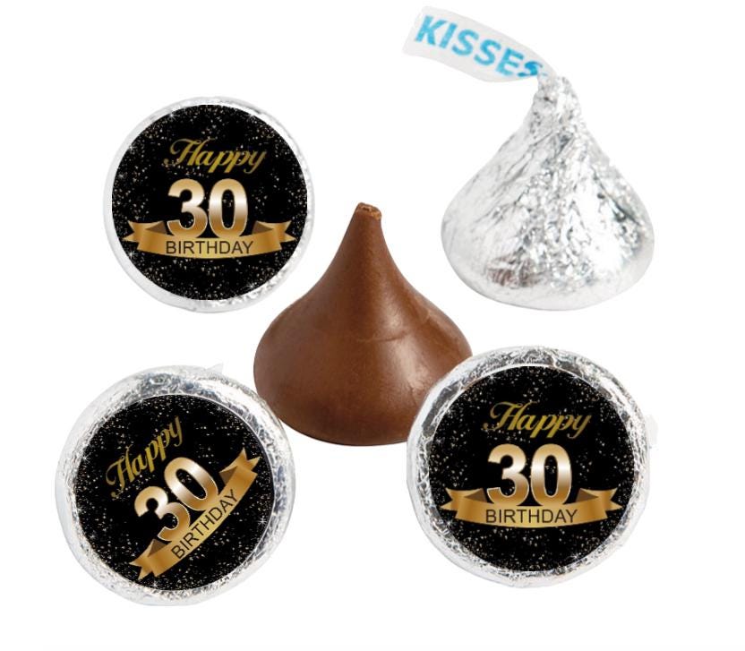 30th Birthday Kisses Candy Stickers | 100pcs| Waterproof| Glossy| 0.75in