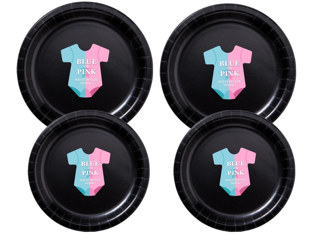 Boy or Girl Baby Shower Paper Plates Set | Black Gender Reveal Tableware | 40 Piece Kit