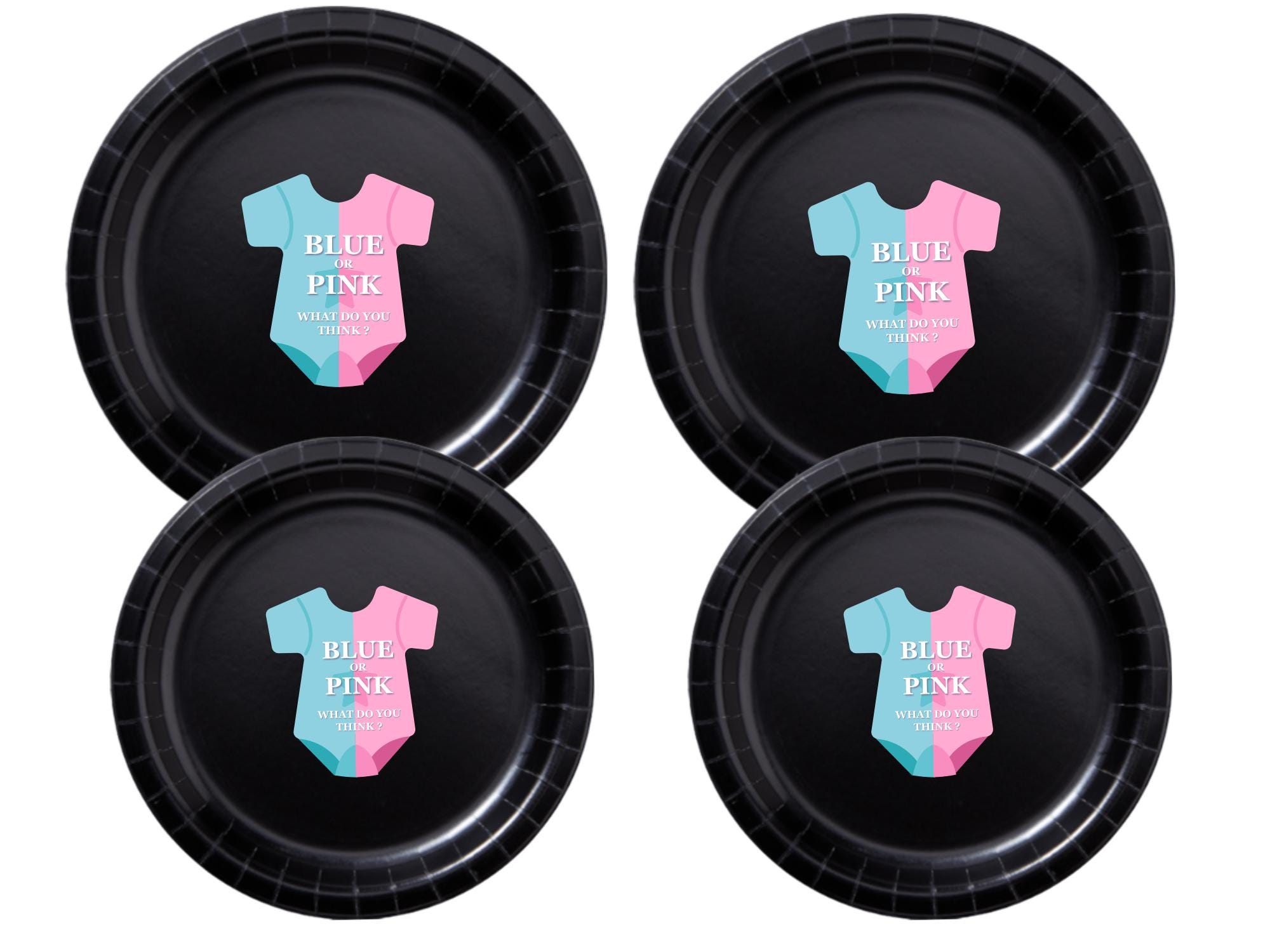 Boy or Girl Baby Shower Paper Plates Set | Black Gender Reveal Tableware | 40 Piece Kit