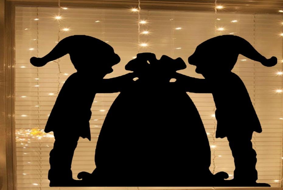 Christmas Kids Opening Present Window Cling Decal | Large | Reusable| 18 W