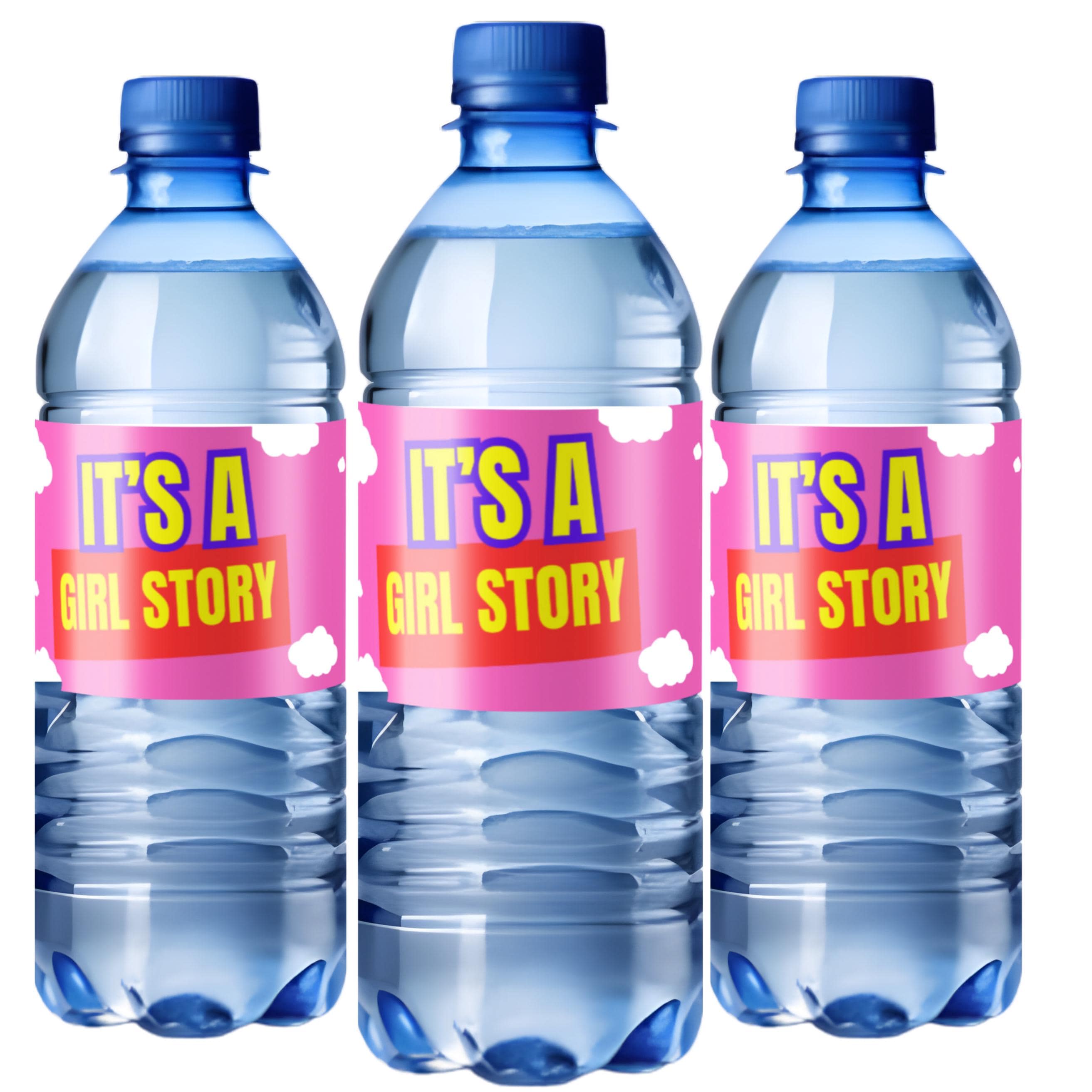 Its A Girl Story Water Bottle Labels | Pink Cloud Party Decor | Set of 12 Bottle Wraps