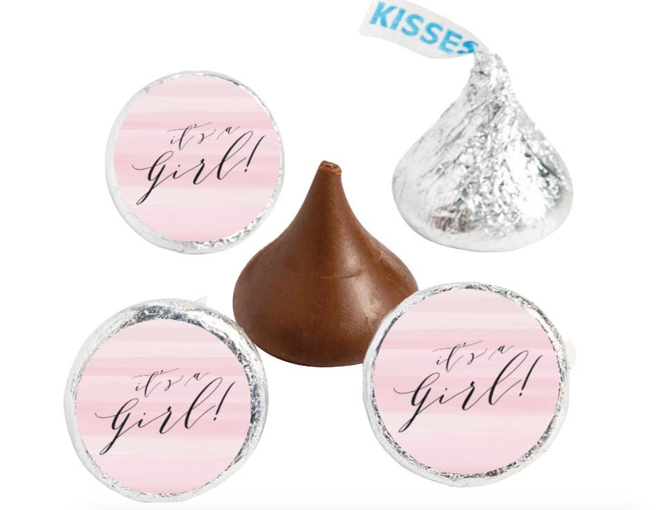 It’s a Girl|Baby Shower Mini Chocolate Labels | Pink Stripes |100ct| Glossy| Shower Treat Labels