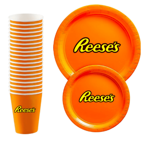 Candy Name Birthday Party Dinnerware, Bright Orange Party Plates, 60 Piece Set